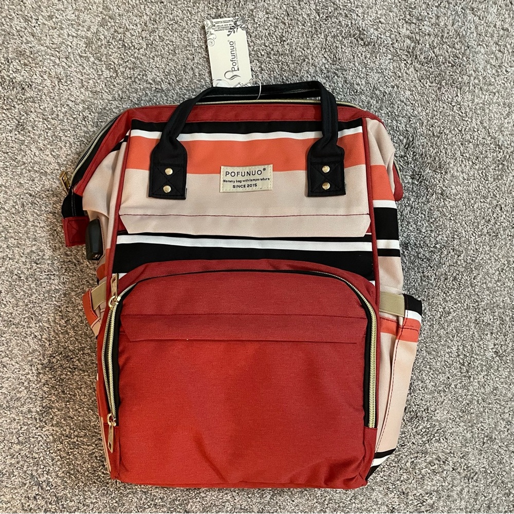 New Pofunuo Diaper Bag Multicolored Polyester Backpack 17 x 13 x 7 Size